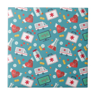 Medical Icon Pattern Ceramic Tile