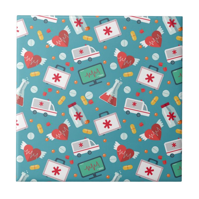 Medical Icon Pattern Ceramic Tile (Front)