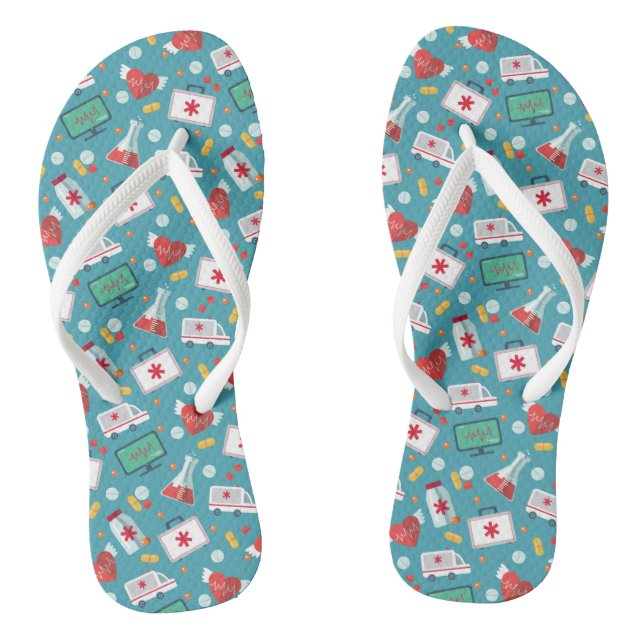 Medical Icon Pattern Flip Flops (Footbed)