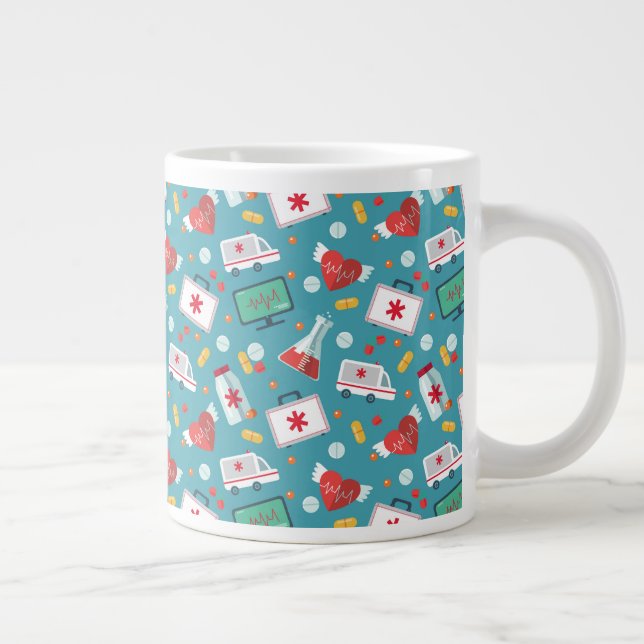 Medical Icon Pattern Giant Coffee Mug (Right)