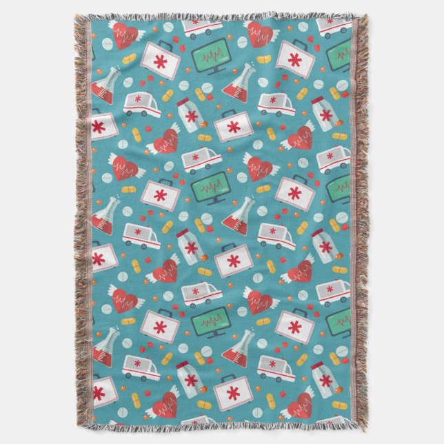 Medical Icon Pattern Throw Blanket (Front Vertical)
