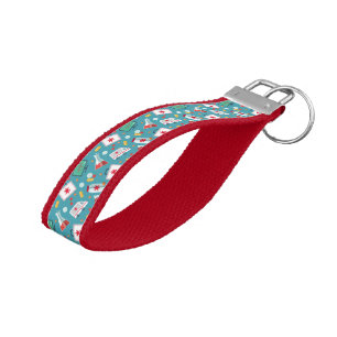 Medical Icon Pattern Wrist Keychain