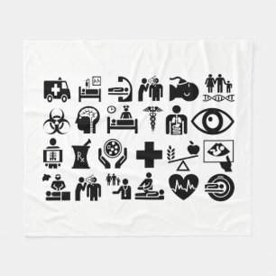 Medical Icons bold black and white design Fleece Blanket