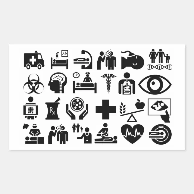 Medical Icons bold black and white design Rectangular Sticker | Zazzle
