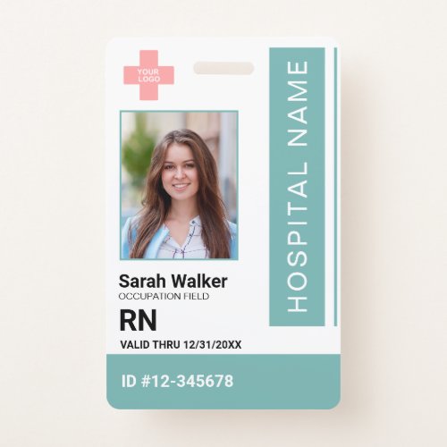 Medical ID photo employee Hospital dusty turquoise Badge