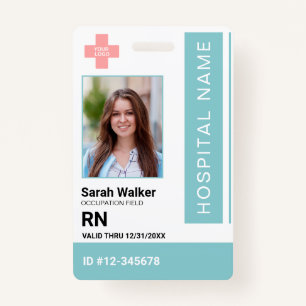 Medical ID photo employee Hospital light turquoise Badge