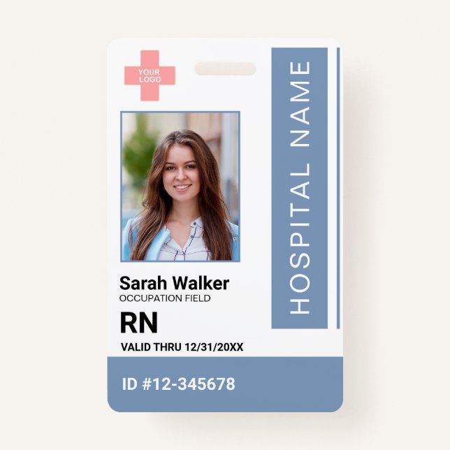 Medical ID photo employee Hospital Staff dustyblue Badge (Front)