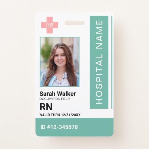Medical ID photo employee Hospital Staff mint  Badge