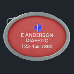 Medical Identification Emergency Information Alert Oval Belt Buckle<br><div class="desc">Add your name, medical condition , medication and an emergency tel. number as required to this attractive personal accessory item which will is easily identified as containing important medical information due to the medical symbol, colors red, blue and white and clear bold text. Items in this range include smartphone cases,...</div>