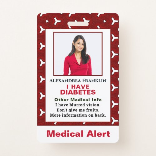 Medical Illness Alert Emergency ID Photo Custom Badge