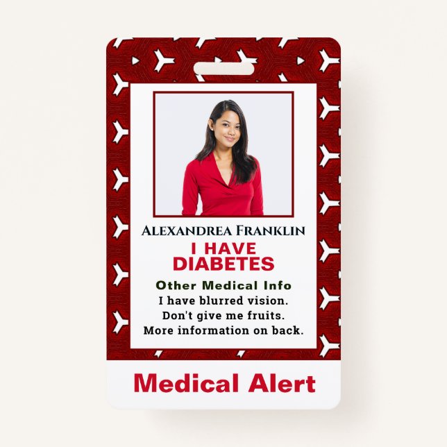 Medical Illness Alert Emergency ID Photo Custom Badge (Front)