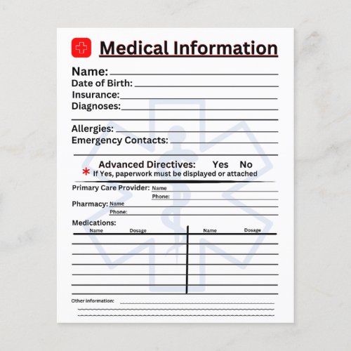 Medical Information Emergency Refrigerator Flyer