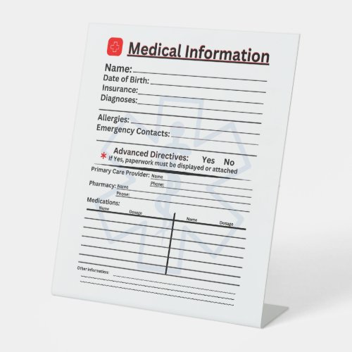 Medical Information Emergency Refrigerator Pedestal Sign