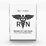 Medical Insignia Caduceus RN Nurse of the Year Acrylic Award<br><div class="desc">Customize three lines of text on this trophy with a medical insignia</div>