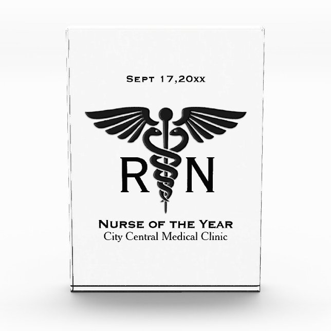 Medical Insignia Caduceus RN Nurse of the Year Acrylic Award (Front)