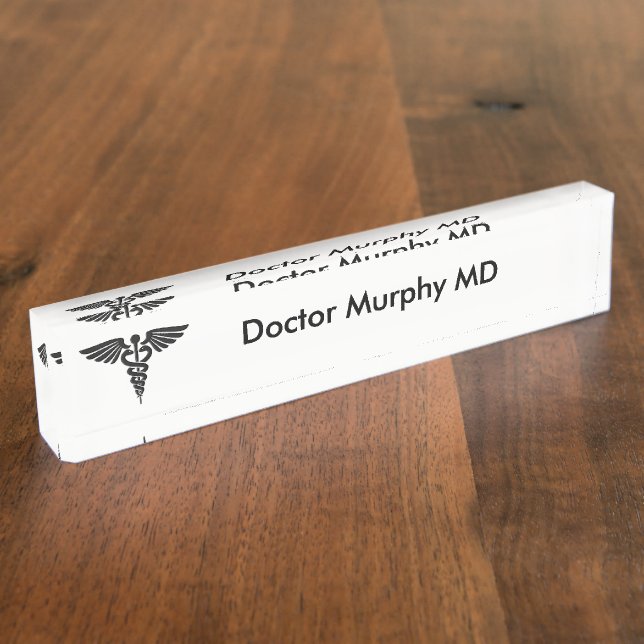 Medical Insignia Caduceus White Name Plate (Side)