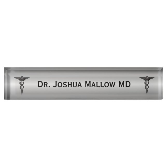 Medical Insignia Personal Desk Plaque Silver Name Plate (Front)