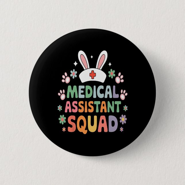 Medical Istant Squad Easter Bunny Costume Eggs  Button (Front)