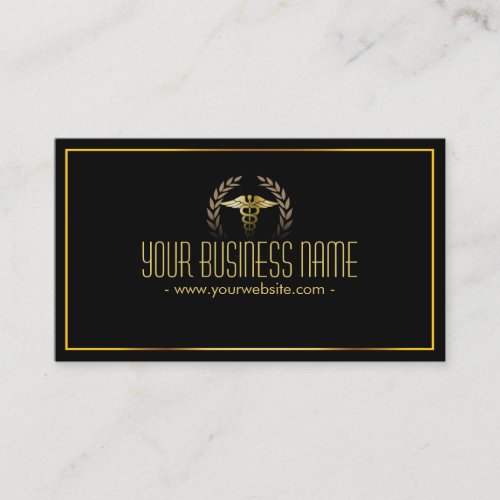Laurel Wreath Gold Caduceus Medical Business Card