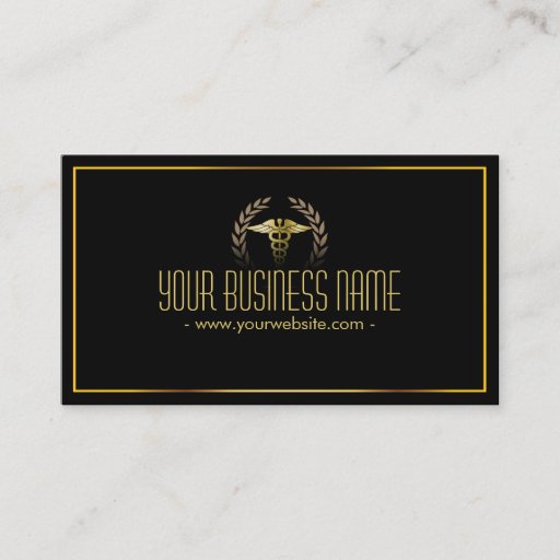 Customizable Laurel Wreath Gold Caduceus Medical Business Card