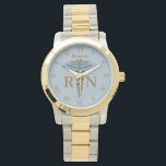 Medical Light Blue Caduceus Registered Nurse RN Watch<br><div class="desc">Professional medical watch featuring elegant clean gold and light blue caduceus with R and N letters for "registered nurse". Perfect for any business company related to healthcare industry: medical practice, medical office, doctor office, pharmaceutical industry, drugstore, clinic and hospital. For hospital staff, clinic employees, physicians, registered nurses; classy, noble, elegant...</div>