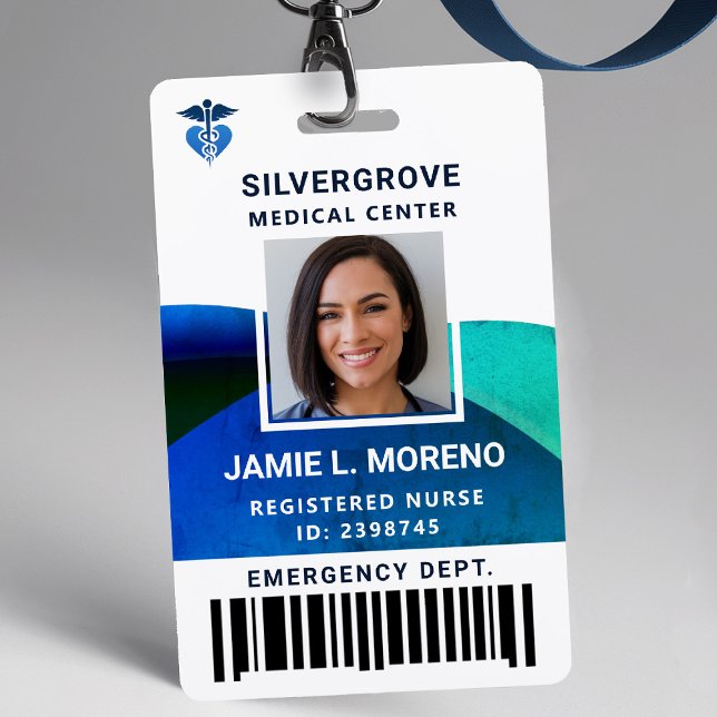 Medical Logo Clinic Hospital Modern Photo Nurse ID Badge (nurse id badge custom hospital clinic medical center office clinic blue teal navy logo photo)