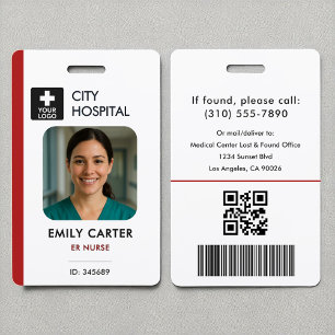 Medical Logo Emergency Red ID Employee Photo Badge
