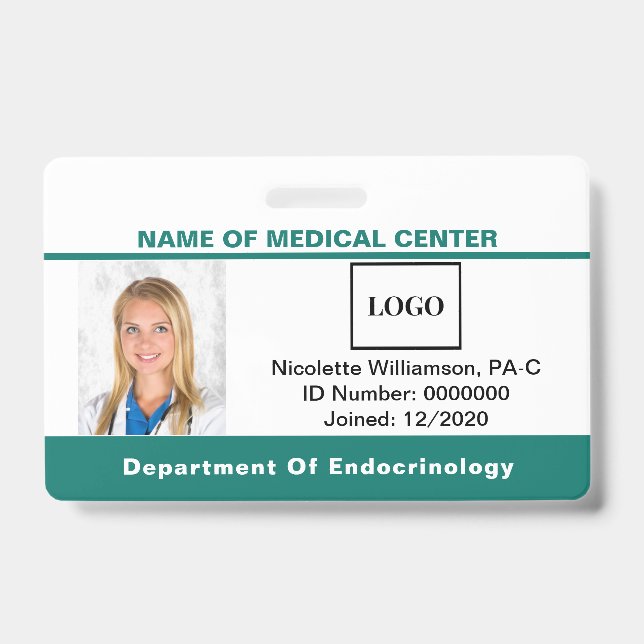 Medical Logo Employee Custom Teal Identification Badge (Front)