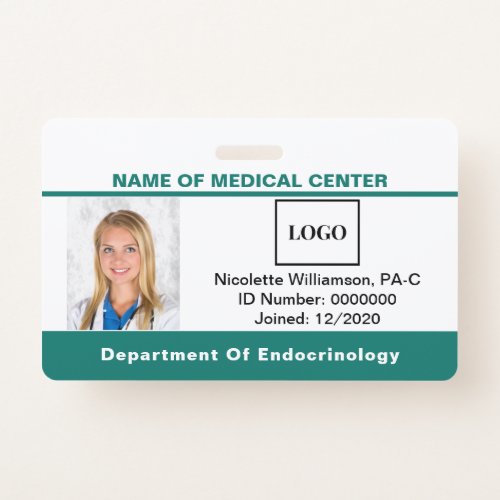 Medical Logo Employee Custom Teal Identification Badge