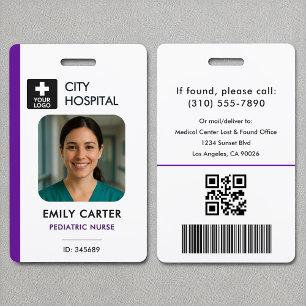 Medical Logo Pediatric Nurse Purple ID Photo Badge