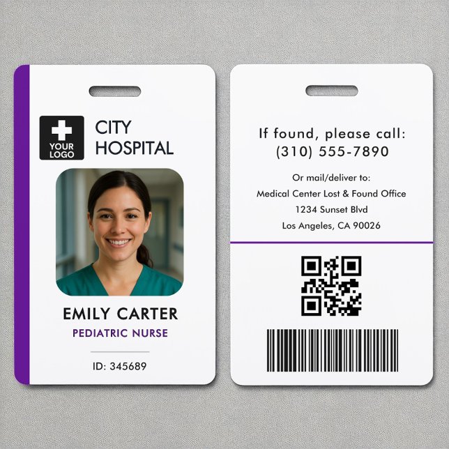 Medical Logo Pediatric Nurse Purple ID Photo  Badge (Creator Uploaded)
