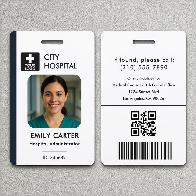 Medical Logo QR Code Employee Photo Name Admin ID Badge (Creator Uploaded)