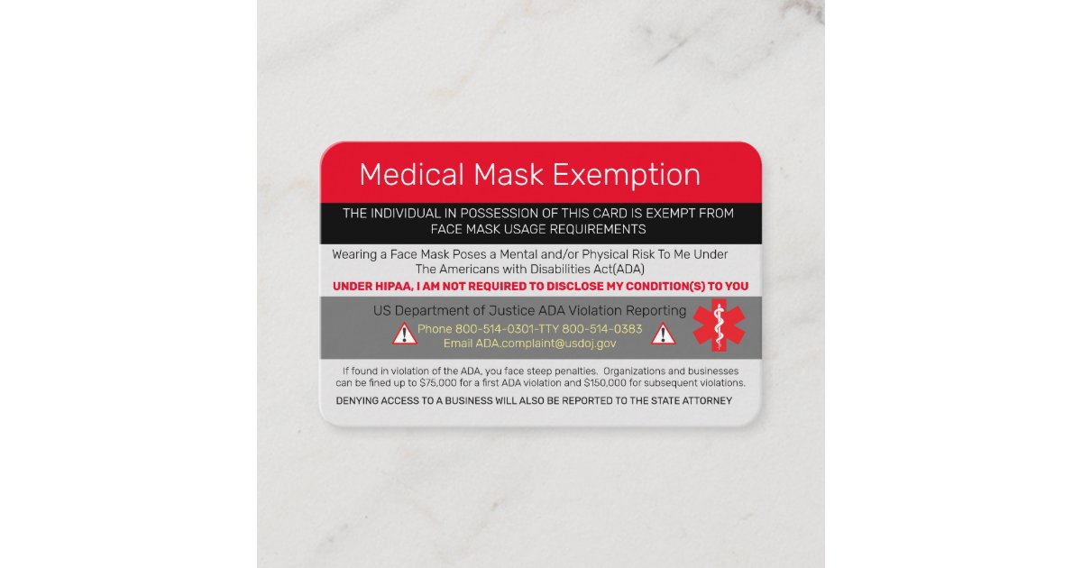 Medical Mask Exemption Business Card Zazzle