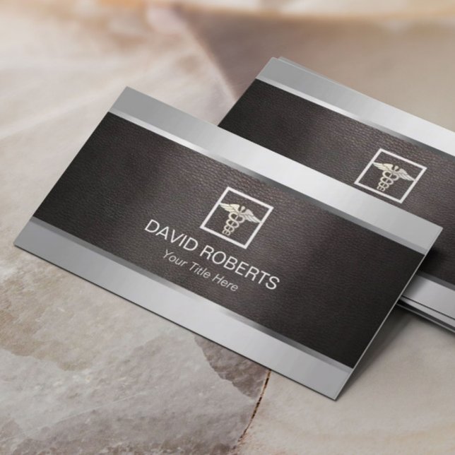 Medical Metal Border & Leather Background Business Card (Creator Uploaded)