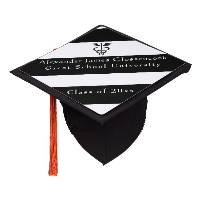 Medical Minimal Modern Black graduation cap (Angled)