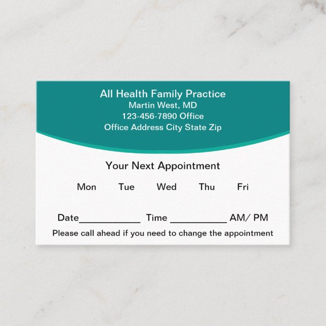 Medical Modern Appointment Reminder Business Cards (Front)