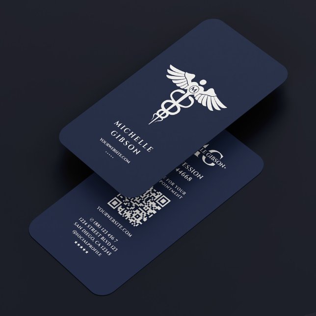 Medical Nurse Caduceus Dark Navy Blue Modern Business Card (Medical Nurse Caduceus Dark Navy Blue Modern Business Card
)