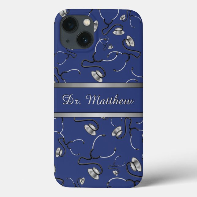 Medical, Nurse, Doctor themed stethoscopes, Name Case-Mate iPhone Case (Back)