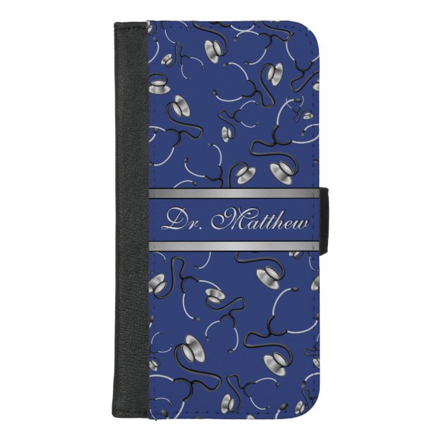 Medical, Nurse, Doctor themed stethoscopes, Name iPhone Wallet Case (Front)