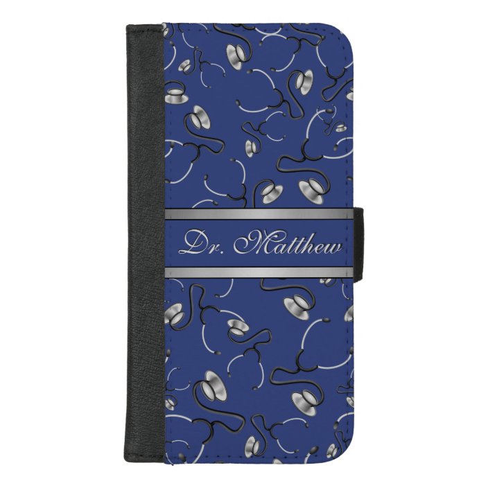 Medical, Nurse, Doctor themed stethoscopes, Name iPhone Wallet Case