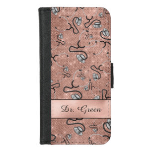 Medical, Nurse, Doctor themed Stethoscopes, Name iPhone 8/7 Wallet Case