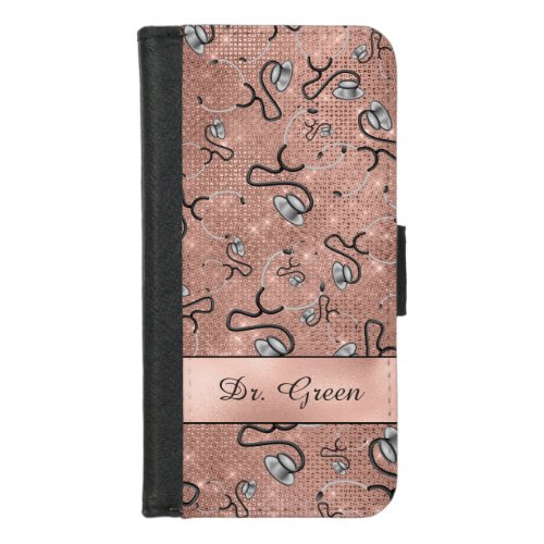 Medical Nurse Doctor themed Stethoscopes Name iPhone 87 Wallet Case