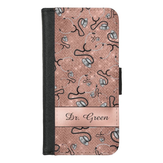 Medical, Nurse, Doctor themed Stethoscopes, Name iPhone Wallet Case (Front)