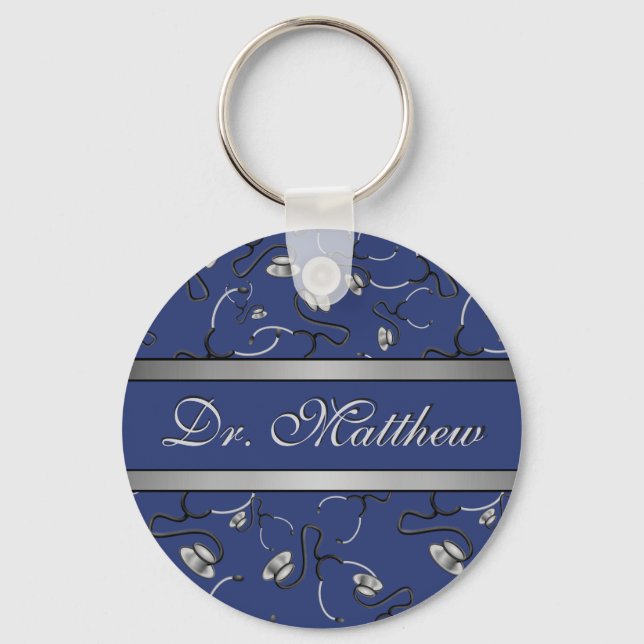Medical, Nurse, Doctor themed stethoscopes, Name Keychain (Front)