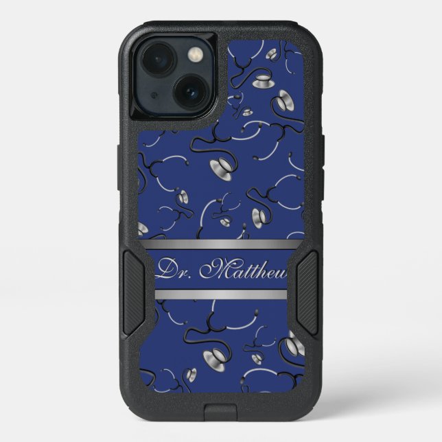 Medical, Nurse, Doctor themed stethoscopes, Name Otterbox iPhone Case (Back)