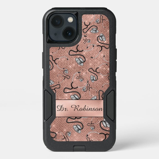 Medical, Nurse, Doctor themed Stethoscopes, Name Otterbox iPhone Case (Back)