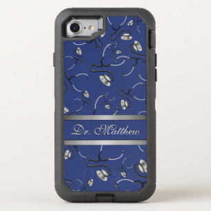 Medical, Nurse, Doctor themed stethoscopes, Name OtterBox Defender iPhone SE/8/7 Case