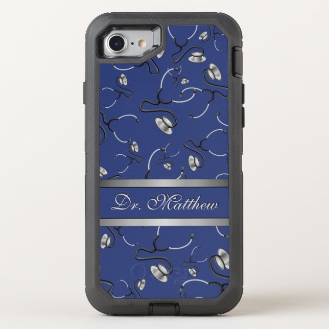 Medical, Nurse, Doctor themed stethoscopes, Name Otterbox iPhone Case (Back)
