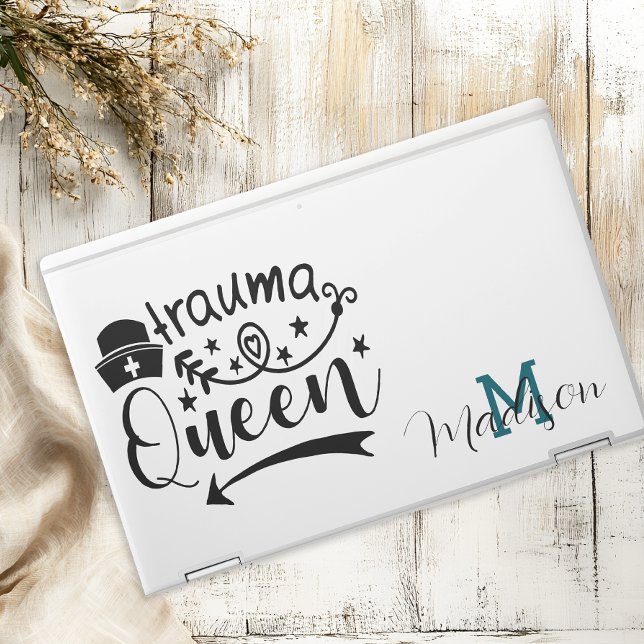 Medical Nurse Fun Trauma Queen Monogram Add Name HP Laptop Skin (Creator Uploaded)