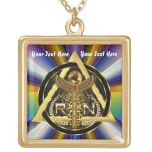 Medical Nurse Logo Square Only VIEW ABOUT Design Gold Plated Necklace
